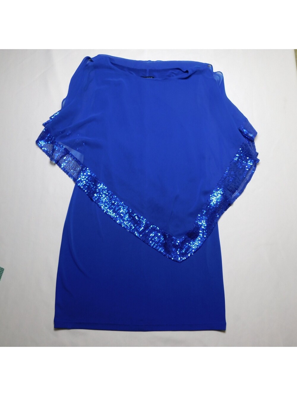 Enfocus Studio Womens 6 Royal Blue Cape Dress Sequin Trim Chiffon Popover Cockta